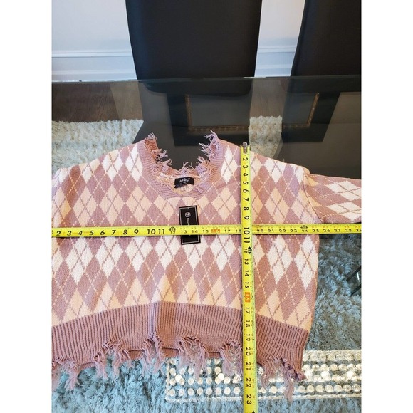 Just Polly Cropped Fringe Purple Long Sleeve V-Neck Pullover Knit Sweater Medium - Picture 12 of 13